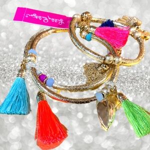 LILLY PULITZER NWT 3 pc BOHO GOLD TASSEL BRACELET TRIO - STRETCH - STACK